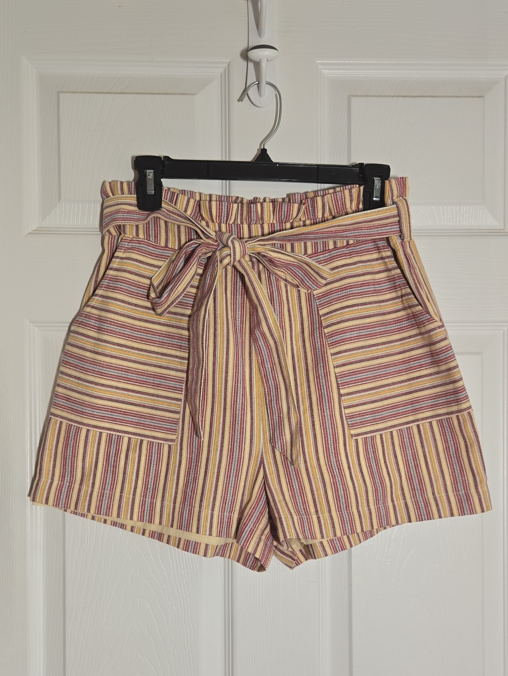 Miami High Waist Red Yellow Belted Shorts with Elastic Waistband Size Medium